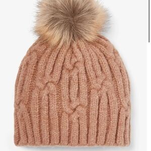 Cable Knit Pom Beanie express Winter hats women's wool cashmere NWT